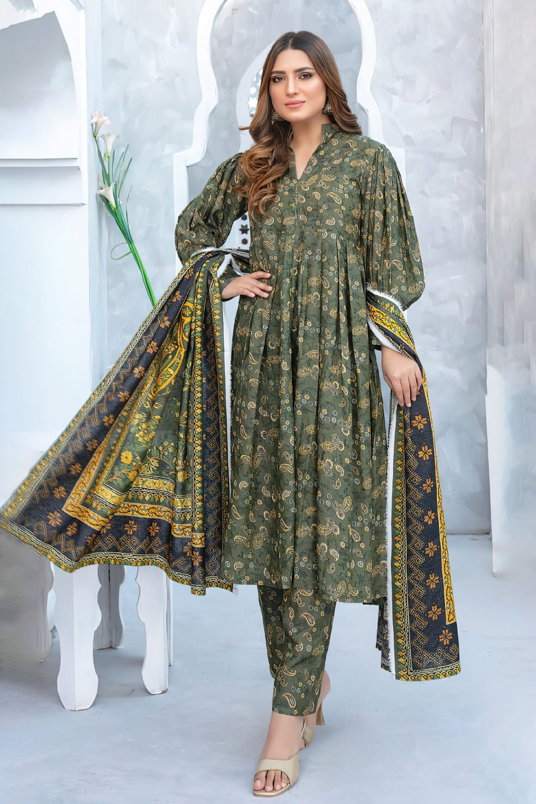 3PC Digital Printed Lawn Unstitched Suit BB011