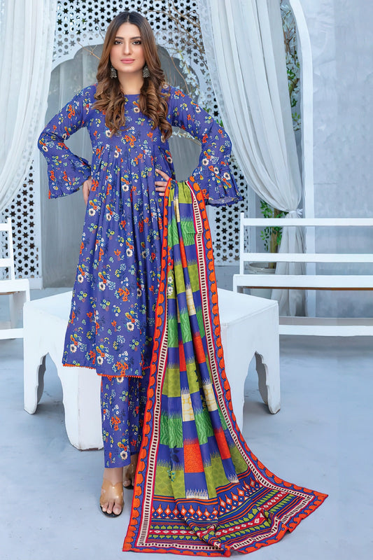 3PC Digital Printed Lawn Unstitched Suit BB019