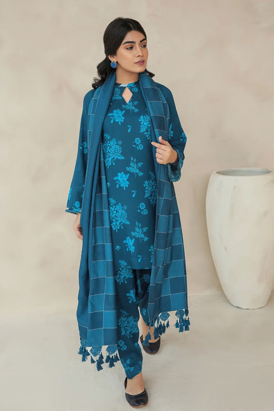 3PC Digital Printed Khaddar Unstitched Suit BB005