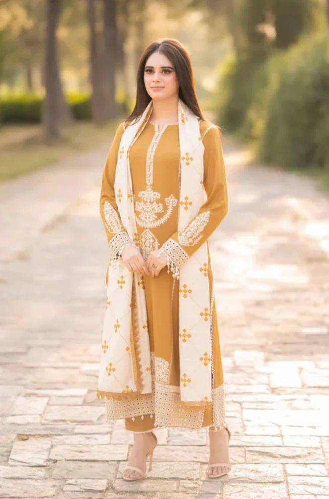 Dhanak Embroidered 3-PC Premium Unstitched Suit