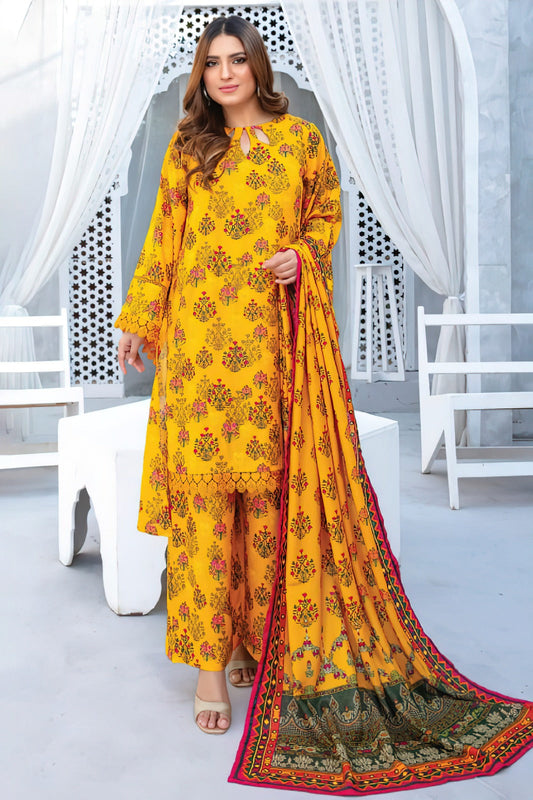3PC Digital Printed Lawn Unstitched Suit BB021