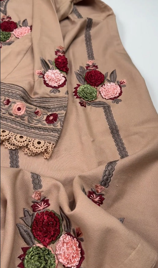 02-Piece Stitched Peach Leather Dhanak Embroidered Suit