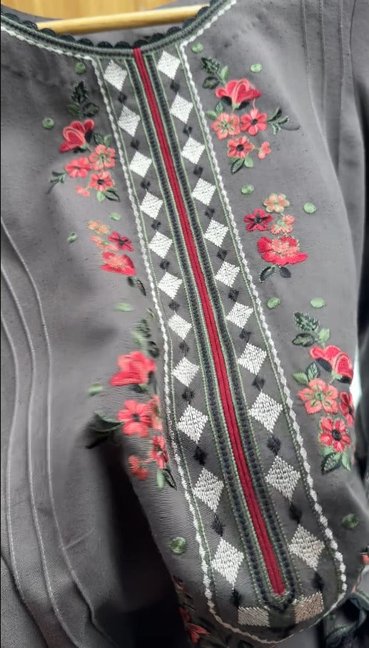 02-Piece Stitched Karandi Embroidered Suit